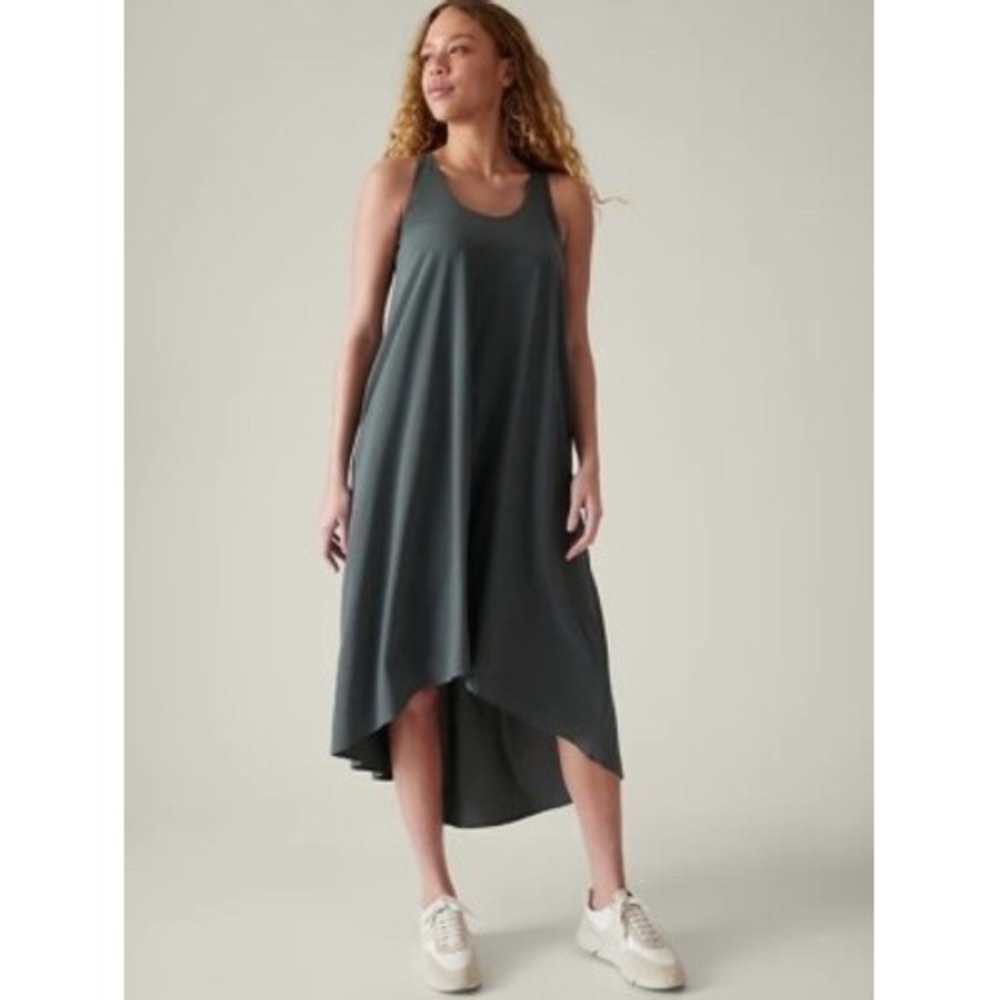 Athleta Presidio High Low Dress Mountain Pine Green Racerback Midi XXS